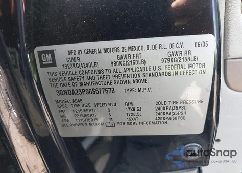 2006 Chevrolet Hhr Lt z USA, uszkodzony, nr VIN 3GNDA23P96S677673